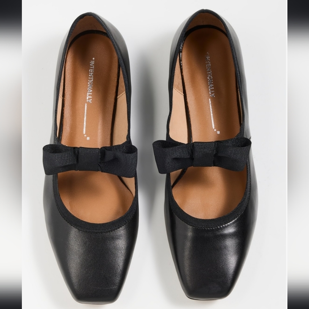 INTENTIONALLY BLANK Black Leather Bow Mary Jane Flats